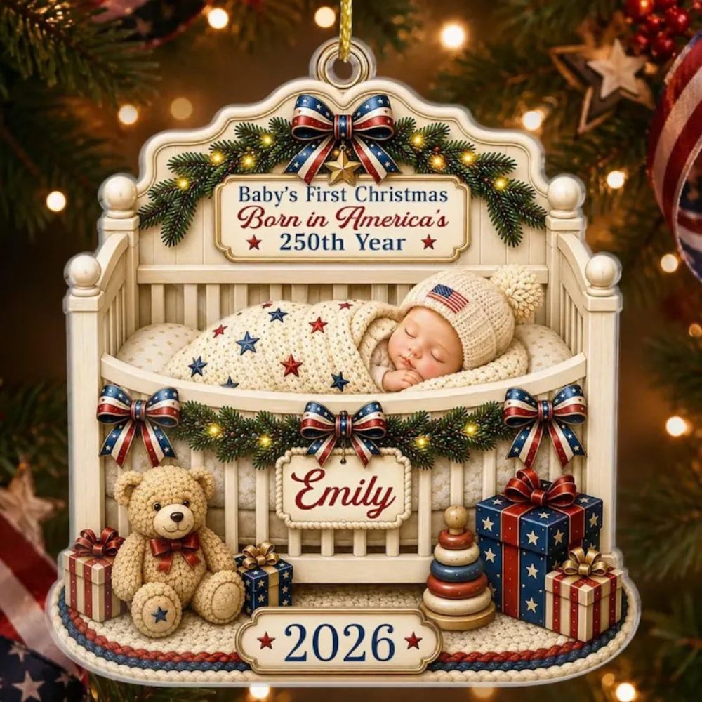 Personalized First Christmas Ornament, 250th America Anniversary Gift for New Mom Dad Parents