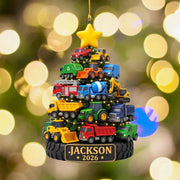 Personalized Construction Truck Ornament, Toddler Boy Christmas Keepsake, Little Boy Vehicle Decor