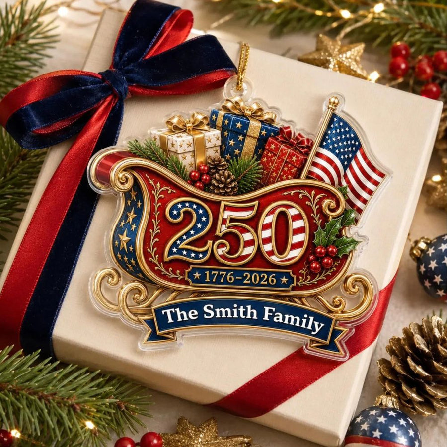Custom America 250 Acrylic Ornament, Personalized Christmas Ornament, USA 250th Anniversary Gift