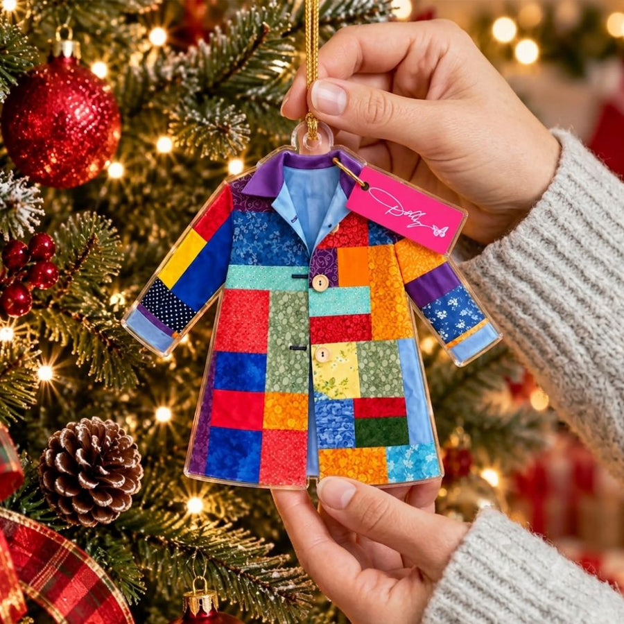 Dolly Parton Coat of Many Colors Acrylic Ornament, Dolly Parton Fan Gift, Quilt Coat Christmas Decor