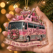Dolly Parton Tour Bus Acrylic Ornament, Pink Guitar Cowgirl Christmas Ornament, Holiday Tree Decor Gift