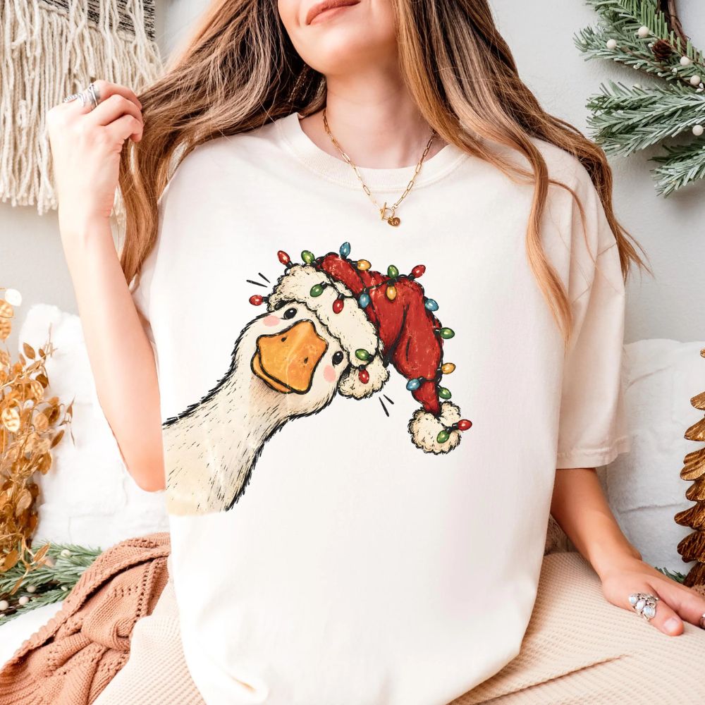 Funny Goose Christmas Shirt, Goose Comfort Shirt, Preppy Christmas Jolly Goose T-Shirt, Santa Goose Shirt