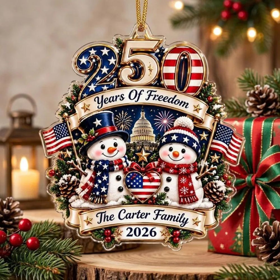 Personalized 250 Years of Freedom Christmas Ornament, Custom Family Name Acrylic Keepsake, America 250th Patriotic Holiday Gift