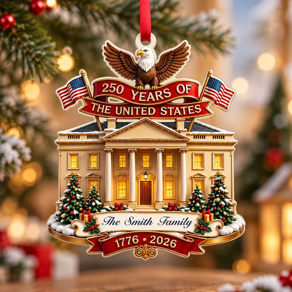 Personalized USA 250th Anniversary Acrylic Ornament, Custom Name Christmas Keepsake Gift
