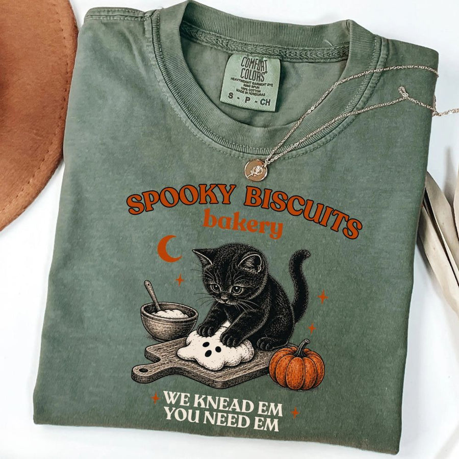 Kitty Biscuits Shirt Spooky Season Tee, Halloween Comfort Shirt, Cat Lover Fall Gift