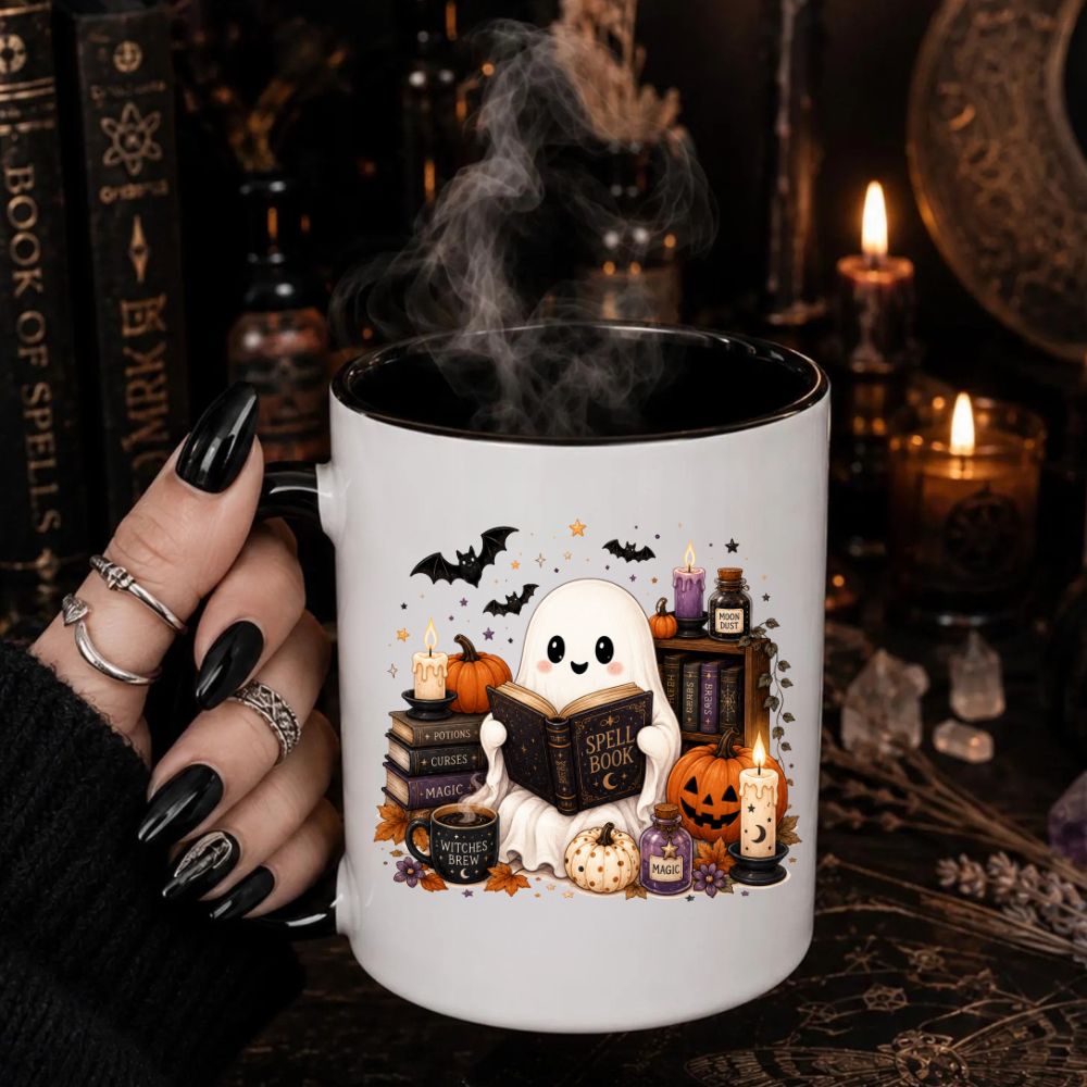 Boo Spell Book Mug, Halloween Ceramic Mug, Spooky Season Coffee Cup, Gift For Book Lovers