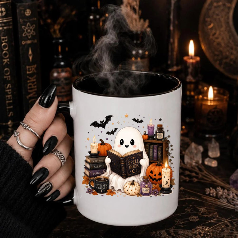 Boo Spell Book Mug, Halloween Ceramic Mug, Spooky Season Coffee Cup, Gift For Book Lovers