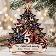 Personalized America 250th Anniversary Acrylic Ornament 1776-2026, Custom Family Name USA Flag Ornament
