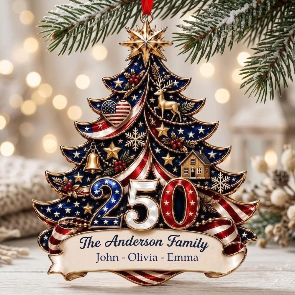 Personalized America 250th Anniversary Acrylic Ornament 1776-2026, Custom Family Name USA Flag Ornament