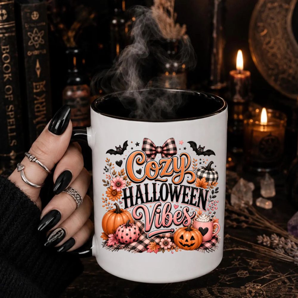 Cozy Halloween Vibes Mug, Halloween Ceramic Mug, Spooky Season Coffee Cup, Gift For Bestie