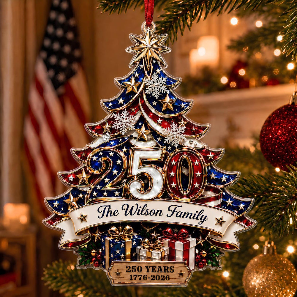 Custom 250th Anniversary Acrylic Ornament, Personalized Christmas Ornament, America Patriotic Family Gift