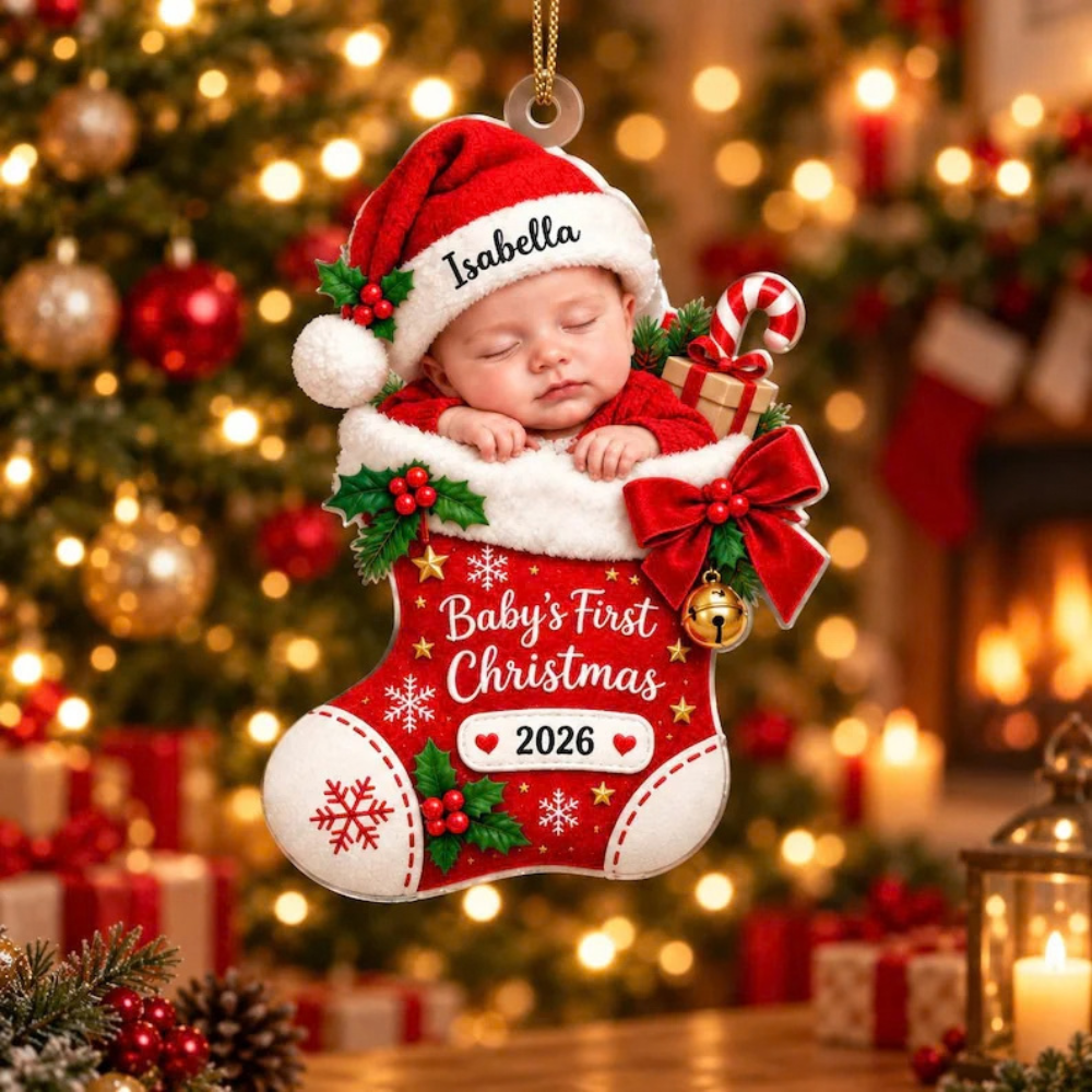 Personalized Baby First Christmas Ornament, Custom Photo Acrylic Ornament, New Born Gift