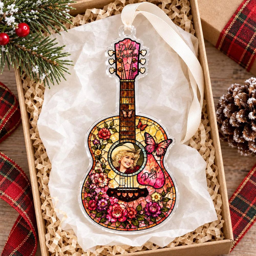 Dolly Parton Guitar Acrylic Ornament, Dolly Pink Guitar Ornament, Butterfly Western Tree Decor