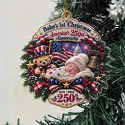Personalized Baby's 1st Christmas, 250th America Anniversary Acrylic Ornament, New Baby Ornament, Patriotic Ornament Gift