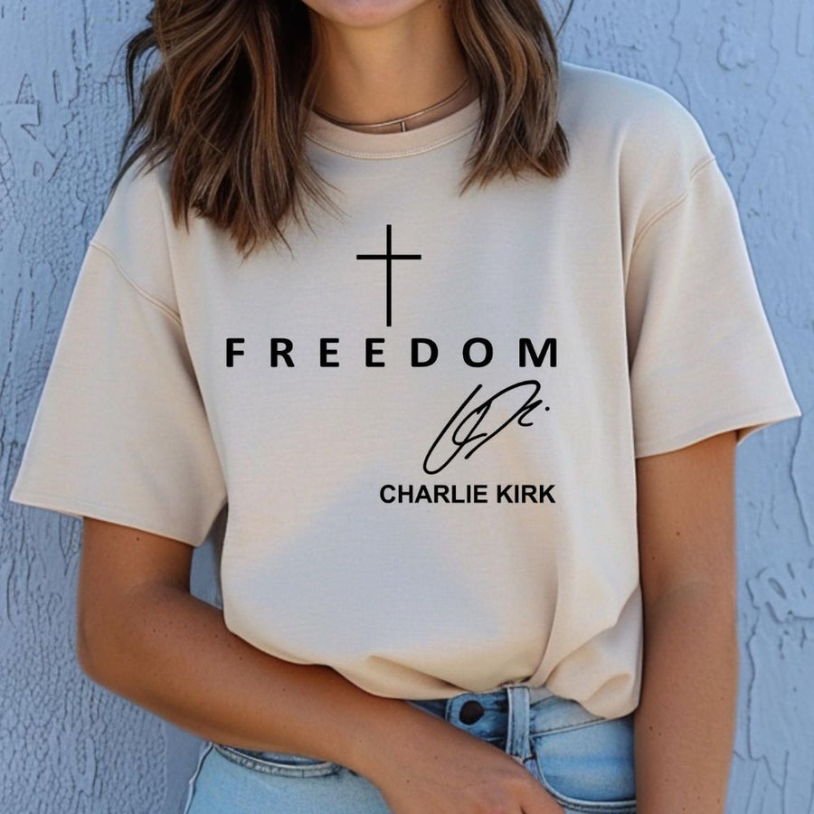 Freedom Charlie Kirk Signature T-Shirt, Charlie Kirk Memorial Shirt, Charlie Kirk Remembrance Shirt