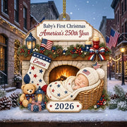 Personalized Baby's 1st Christmas 250th America Anniversary Ornament, New Baby Acrylic Ornament, Patriotic Ornament