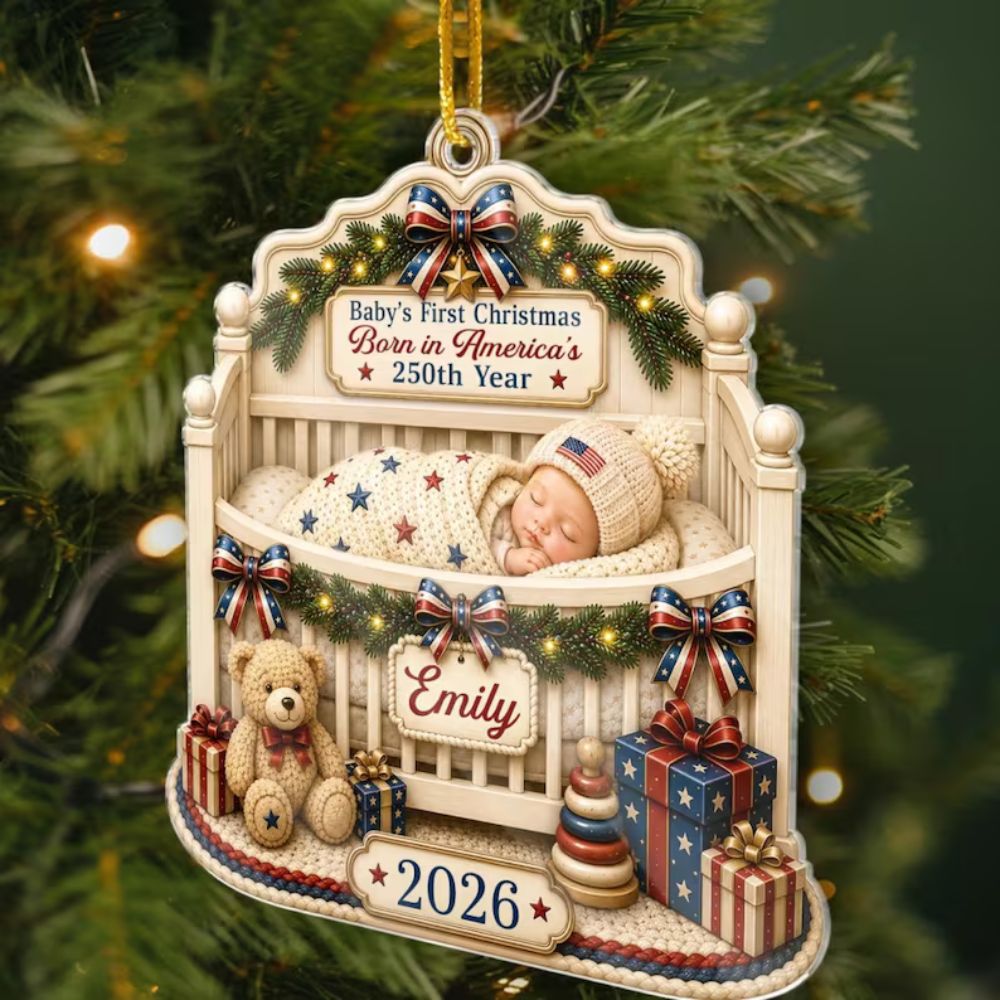 Personalized First Christmas Ornament, 250th America Anniversary Gift for New Mom Dad Parents