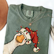 Funny Goose Christmas Shirt, Goose Comfort Shirt, Preppy Christmas Jolly Goose T-Shirt, Santa Goose Shirt