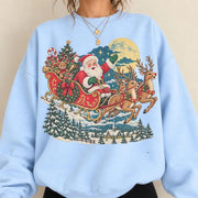 Vintage Santa Sleigh Christmas Sweatshirt, Cute Reindeer Holiday Crewneck, Retro Christmas Sweater