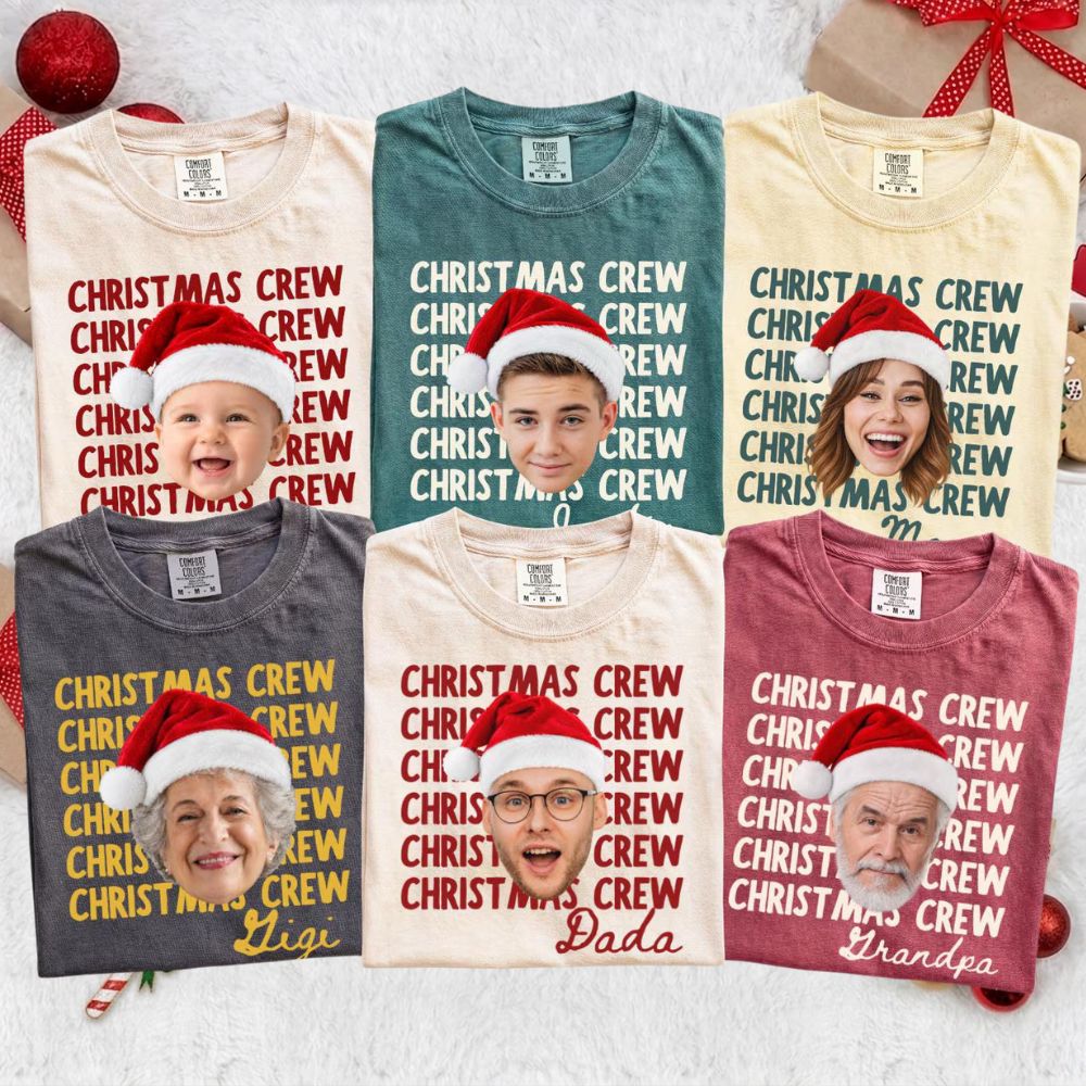 Personalized Christmas Family Shirts, Custom Photo Christmas Crew Comfort Colors Tee, Matching Family Holiday Shirts