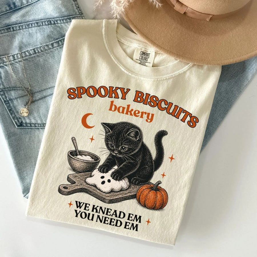Kitty Biscuits Shirt Spooky Season Tee, Halloween Comfort Shirt, Cat Lover Fall Gift