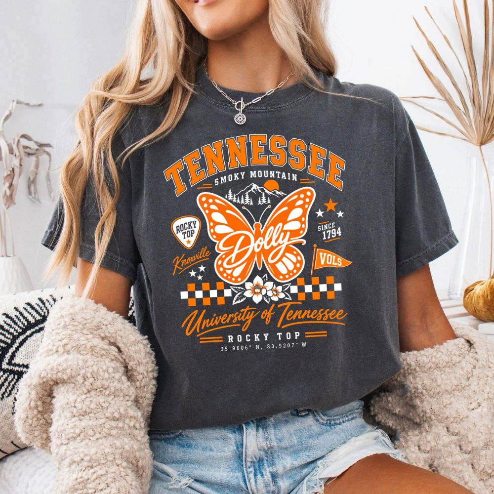 Tennessee Volunteers Butterfly Comfort Shirt, Dolly Parton Tshirt, Dolly Fan Tribute Graphic T-Shirt