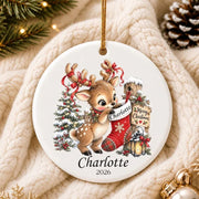 Bow Reindeer Ornament, Personalized Ceramic Ornament, Custom Gift For Christmas