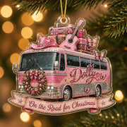 Dolly Parton Tour Bus Acrylic Ornament, Pink Guitar Cowgirl Christmas Ornament, Holiday Tree Decor Gift
