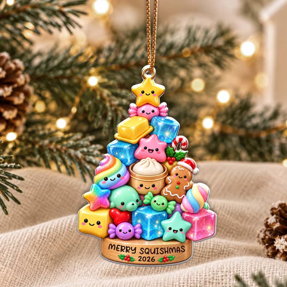 Personalized Glitter Dumpling Christmas Tree Ornament, Squishy Ornament, Custom Name Squishy Ornament