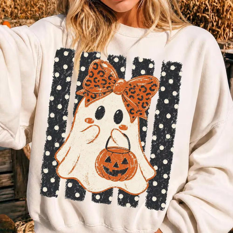 Preppy Halloween Ghost Polka Dots Shirt, Halloween Pumpkin Shirt, Cute Ghost Boo, Spooky Season