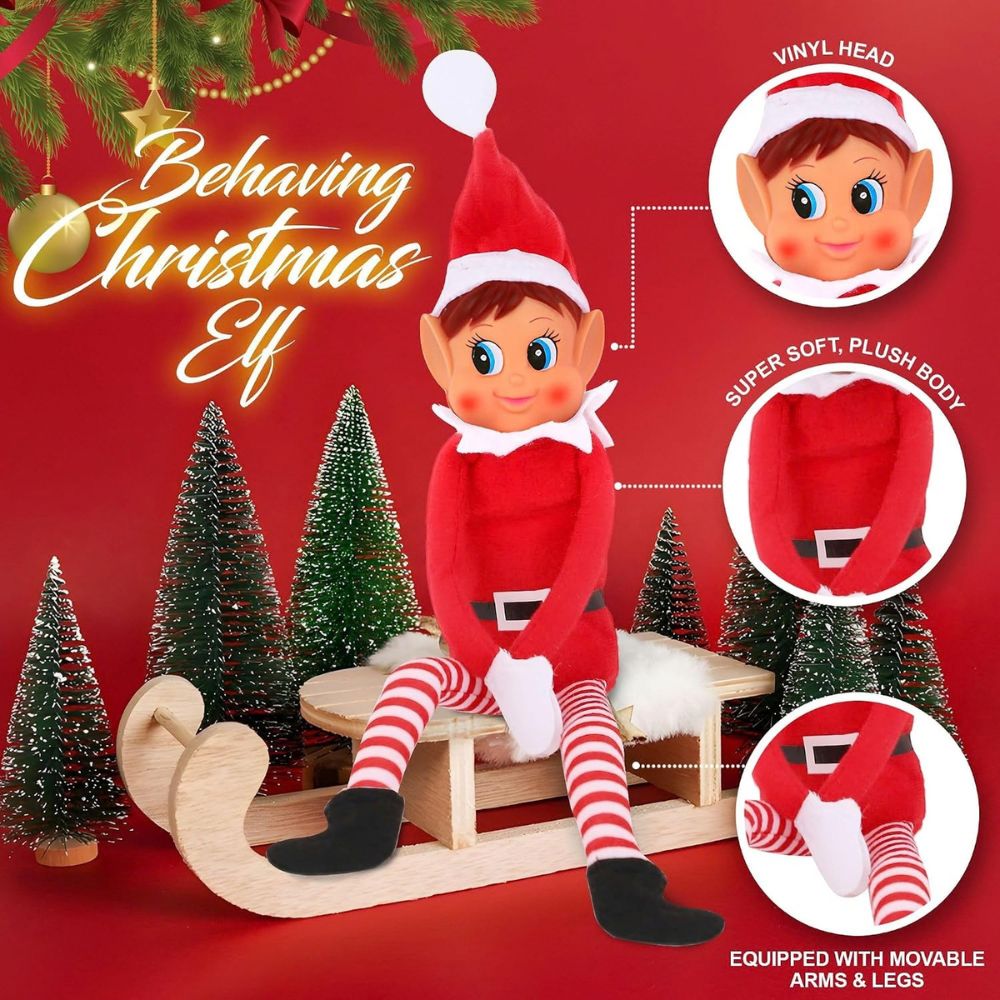 Christmas Elf Behaving Badly Plush Doll – 12-Inch Naughty Elfette Christmas Toy