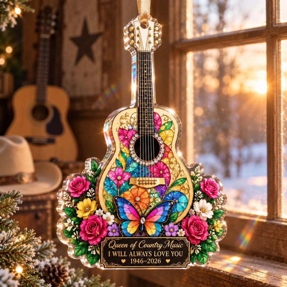 Dolly Parton Guitar Memorial Ornament, Dolly Parton Acrylic Ornament, Pink Country Music Stained Glass
