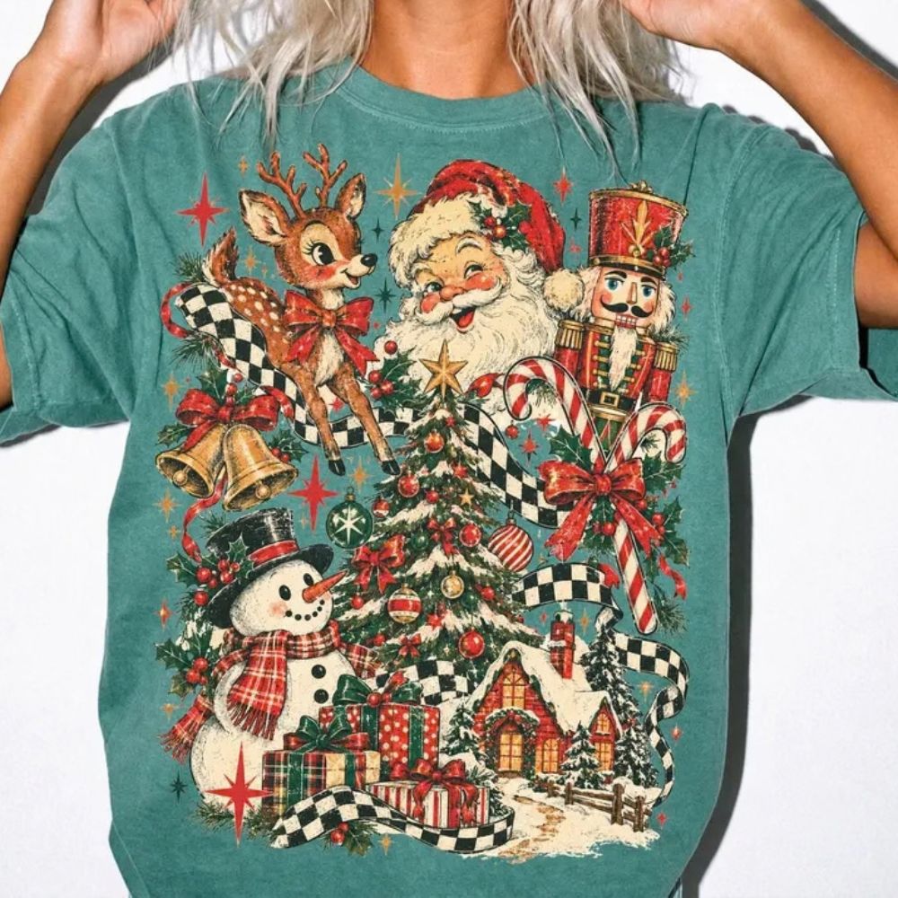 Retro Christmas, Vintage Christmas Collage, Santa Reindeer Nutcracker Snowman, Distressed Christmas