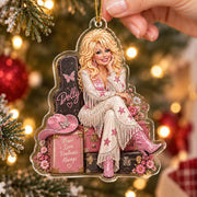 Dolly Parton Christmas Ornament, Dolly Parton Acrylic Ornament, Pink Cowgirl Ornament