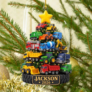 Personalized Construction Truck Ornament, Toddler Boy Christmas Keepsake, Little Boy Vehicle Decor