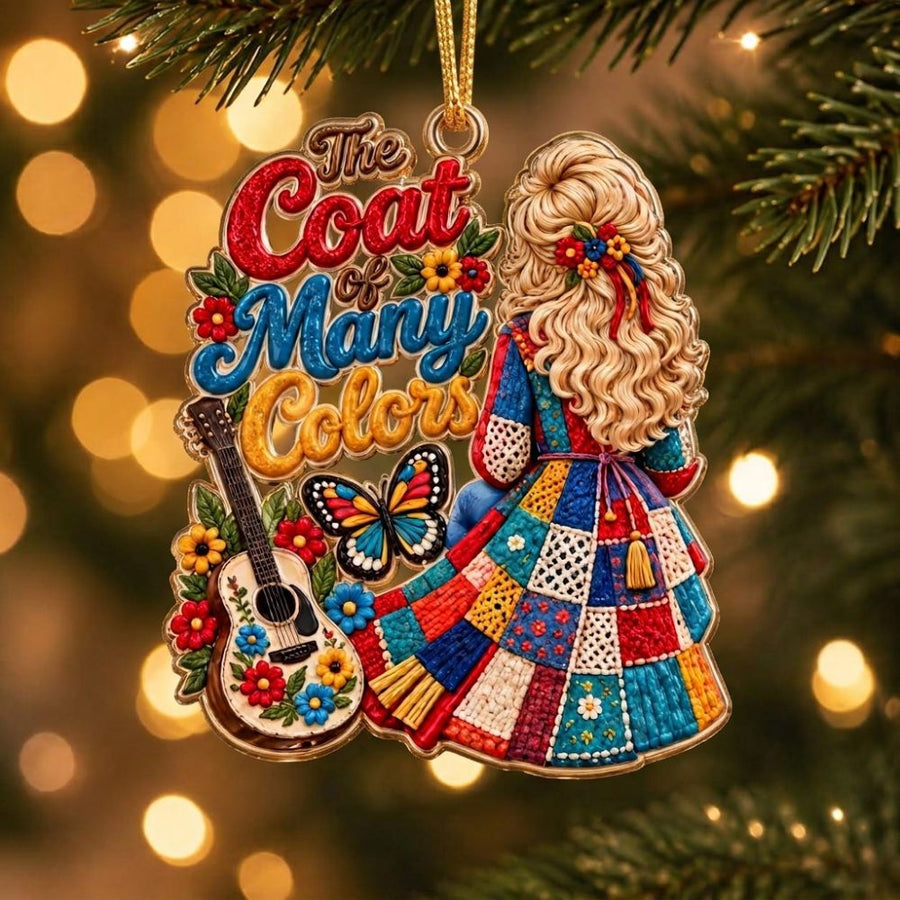 Dolly Parton Coat of Many Colors Acrylic Ornament, Dolly Parton Christmas Ornament, Christmas Decor