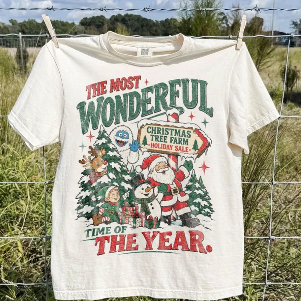 Christmas Tree Comfort Shirt, Wonderful Time Of Year Santa Graphic Tee, Playful North Pole Holiday Top, Festive Family Gift