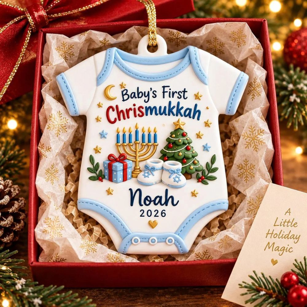 Baby’s First Chrismukkah Ornament, Personalized Acrylic Ornament, Hanukkah Baby Gift