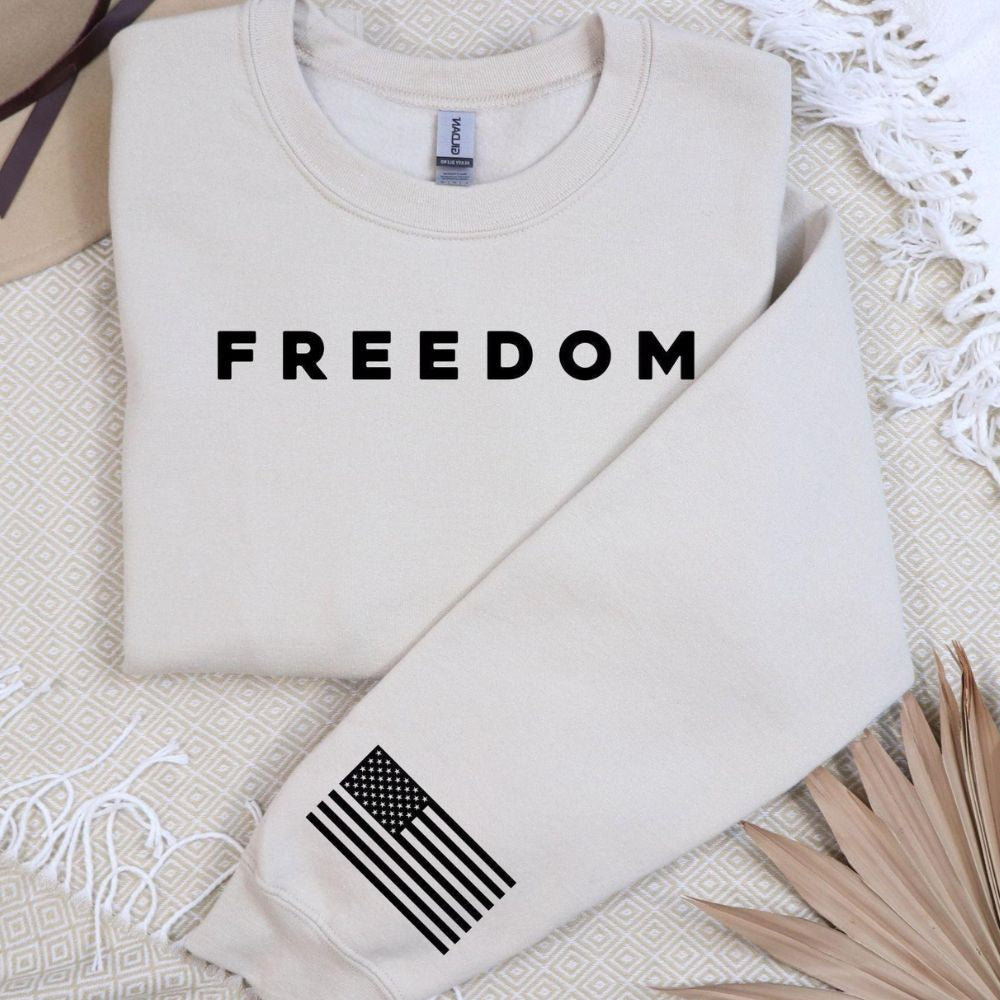 Freedom Right Sleeve Imprint Sweatshirt, American Flag, Patriotic Apparel