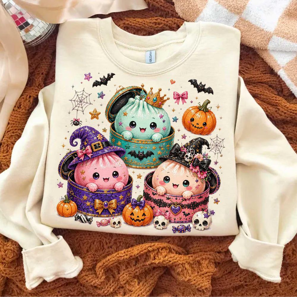 Kawaii Cute Halloween Dumpling Shirt, Halloween Pumpkin Shirt, Glitter Spooky Dumplings Shirt