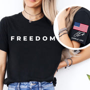 Charlie Kirk Freedom Right Sleeve Print T Shirt, American Flag, Charlie Kirk Memorial Shirt