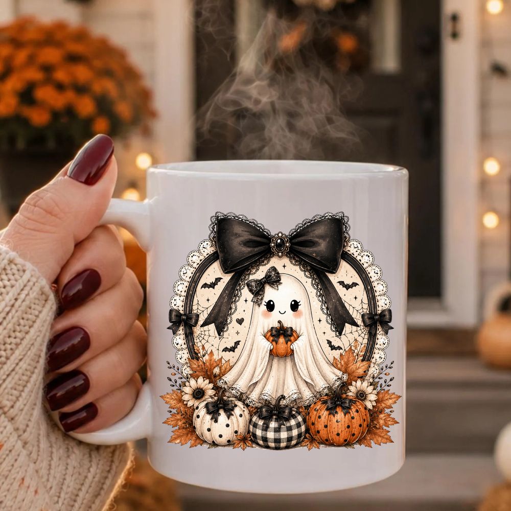 Vintage Halloween Ghost Mug, Halloween Ceramic Mug, Spooky Season Coffee Cup, Fall Halloween Gift
