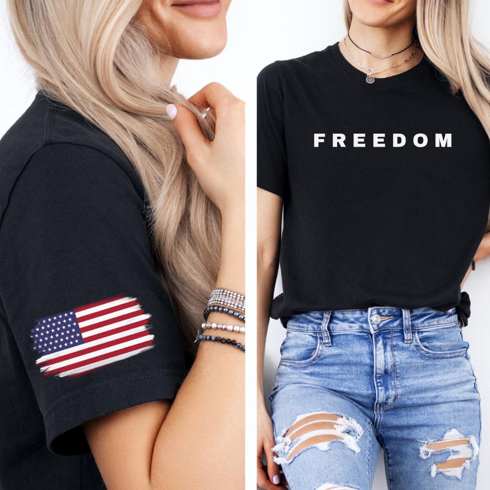 Charlie Kirk Freedom Shirt, American Flag, Charlie Kirk Memorial Right Sleeve Imprint Shirt