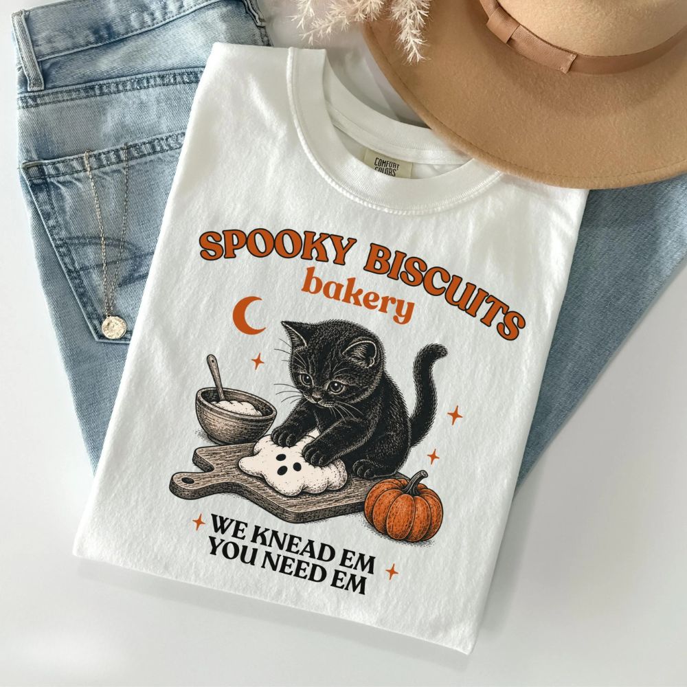 Kitty Biscuits Shirt Spooky Season Tee, Halloween Comfort Shirt, Cat Lover Fall Gift
