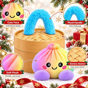 Cute Plush Dumpling Soft Rainbow Squishies with Steamer for Adults Gift