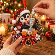Christmas Cute Animal Cash Gift Ornament, Clear Acrylic Money Holder, Xmas Tree Hanging Decoration For Family