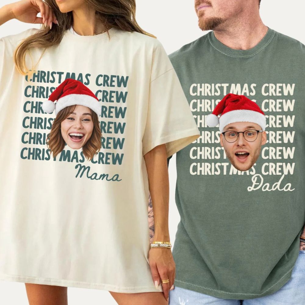 Personalized Christmas Family Shirts, Custom Photo Christmas Crew Comfort Colors Tee, Matching Family Holiday Shirts