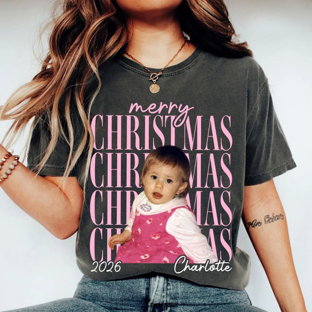 Custom Vintage Photo Christmas Comfort Shirt, Personalized Name Matching Family Party Shirts