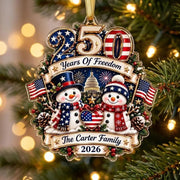 Personalized 250 Years of Freedom Christmas Ornament, Custom Family Name Acrylic Keepsake, America 250th Patriotic Holiday Gift