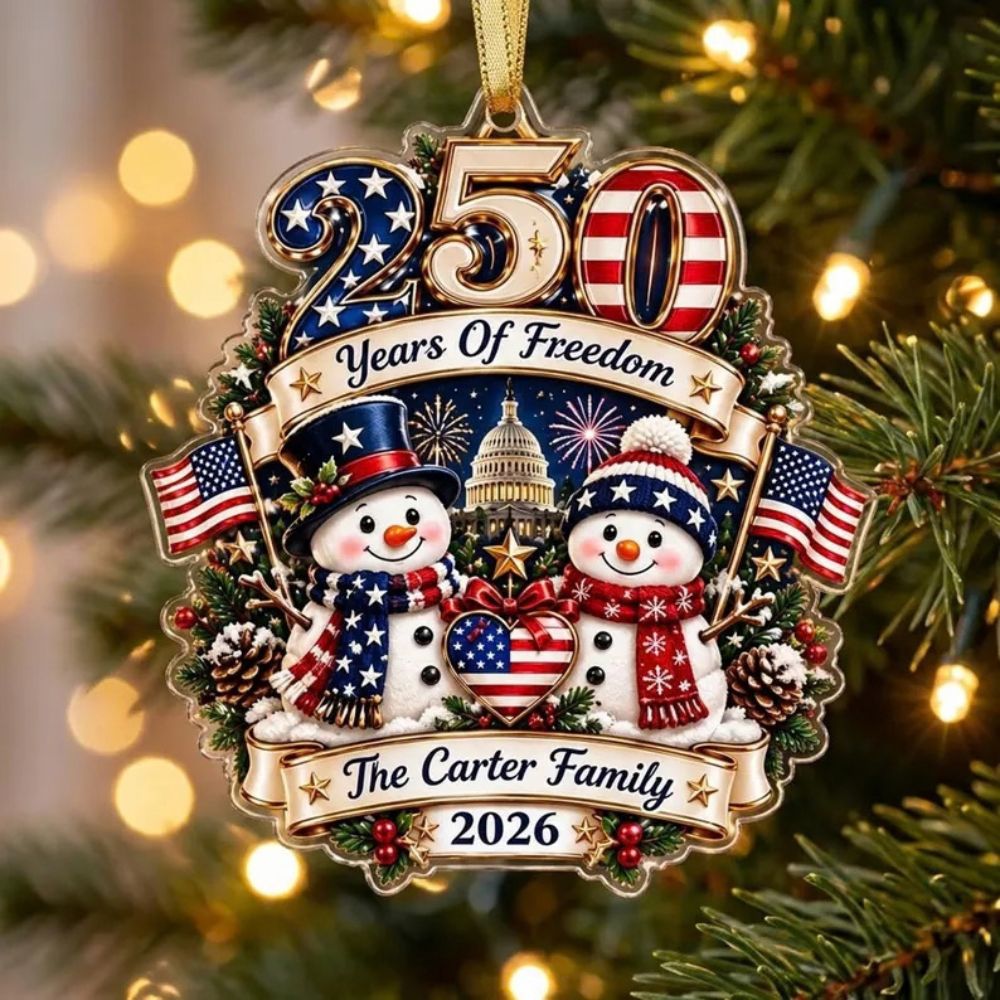 Personalized 250 Years of Freedom Christmas Ornament, Custom Family Name Acrylic Keepsake, America 250th Patriotic Holiday Gift